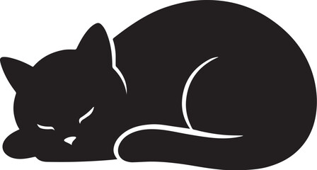 Black cat silhouette sleeping curled up peacefully