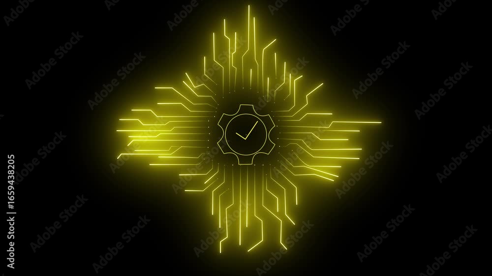 Fototapete cyber security blue circuit lines and lock logo on black background.digital circuit ai interface on 