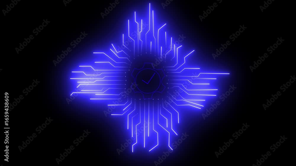 Fototapete cyber security blue circuit lines and lock logo on black background.digital circuit ai interface on 