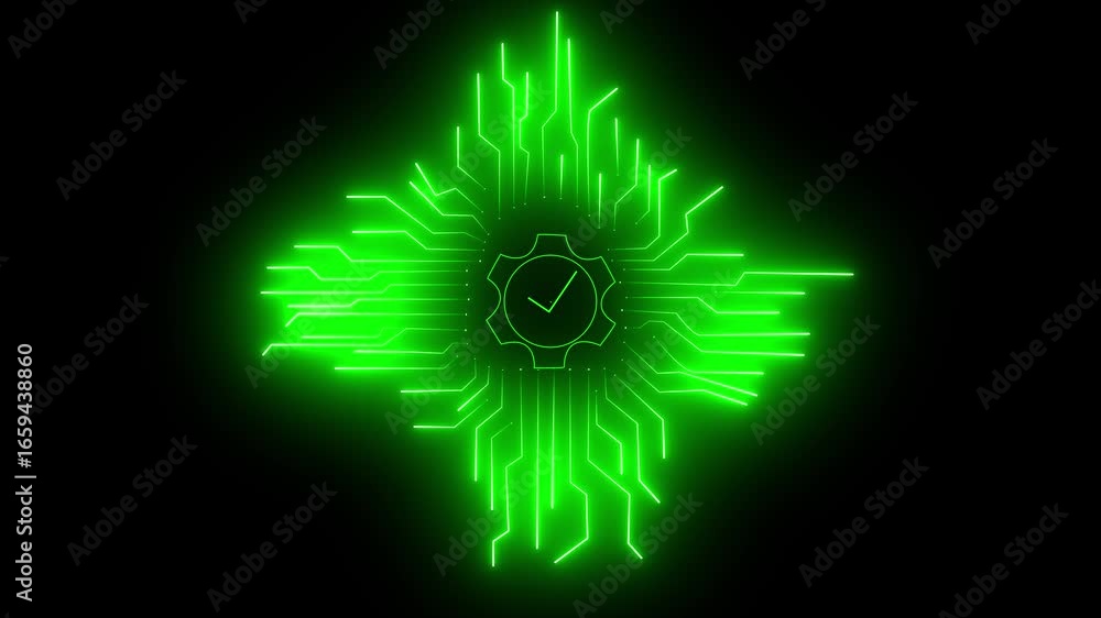 Fototapete cyber security blue circuit lines and lock logo on black background.digital circuit ai interface on 