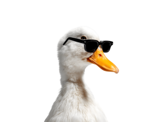 White duck wearing black sunglasses
