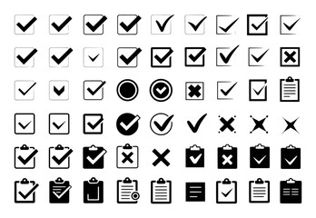 Collection of Checkmark and Cross Icons on White Background