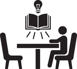 Fototapeta premium Study Room Icon – Student Reading Book at Desk with Learning Symbol