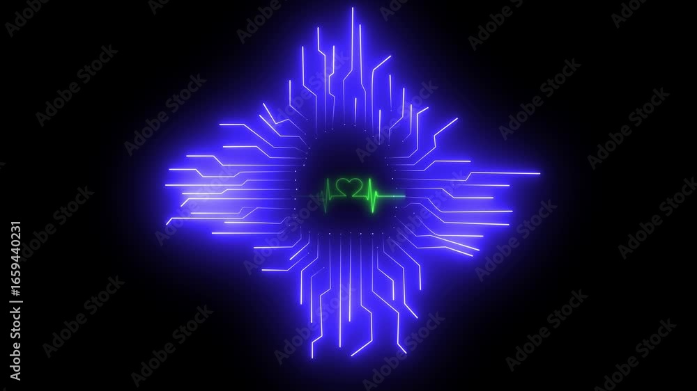 Fototapete cyber security blue circuit lines and lock logo on black background.digital circuit ai interface on 