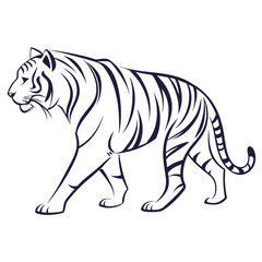 Obraz premium Elegant black outline drawing of a majestic tiger walking gracefully on a white background