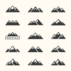 This is a vector illustration of a yellow triangle road sign warning of a high mountain hazard