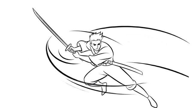 A dynamic anime-style warrior wielding a sword in action.