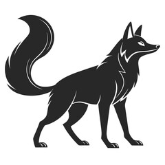 Fototapeta premium Stylized black silhouette of a fox with a bushy tail standing alert
