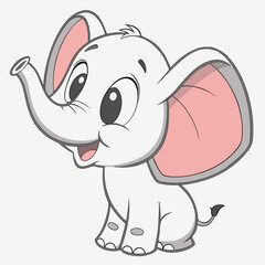 Naklejka premium Cute cartoon baby elephant with big ears and a happy smile