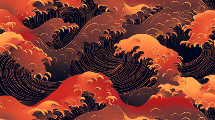 Traditional Japanese Wave and Cloud Textile Patterns in Decorative Design background,generative ai