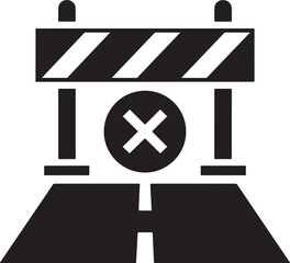 Road Closed Barrier Icon with Cross Mark &ndash; Traffic Block Warning Symbol