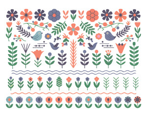 Set of decorative floral elements