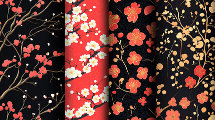 Traditional Japanese Floral Textile Patterns with Cherry Blossom Decorative Style background,generative ai