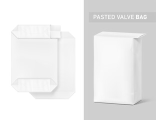 Folded pasted valve bag mockup. High realistic. Vector illustration isolated on white and grey background. Ready for use in presentation, promo, advertising and more. EPS10.