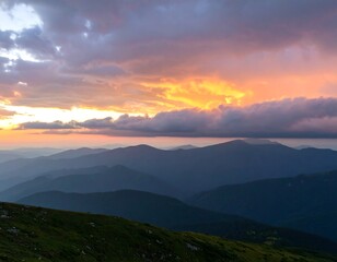 Fototapeta premium Majestic mountain range at sunset