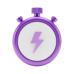 Obraz premium Purple stopwatch with lightning bolt isolated on transparent background
