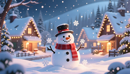 Naklejka premium Winter snowman 3D Christmas New Year heavy snow solar term scene illustration