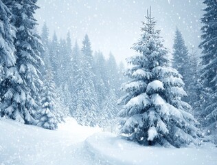 Obraz premium Snowy winter forest path (1)