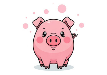Fototapeta premium Adorable cartoon pig with pink cheeks and curly tail