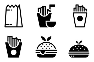 Fast Food Icons: Burgers, Fries, and Takeout Bag