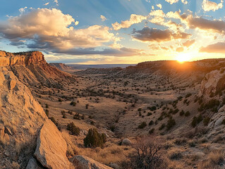 Naklejka premium Barren Rock Valley at Sunset Wide OpenSpace