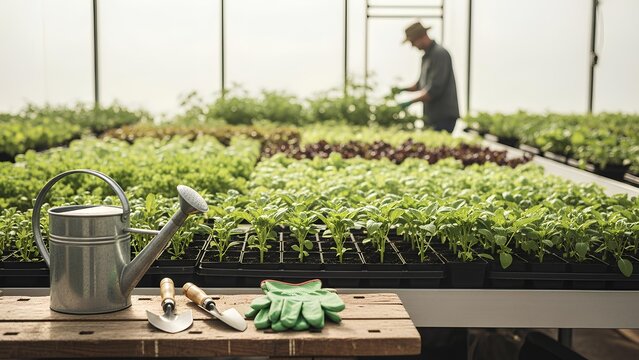 Fresh Green Plants Thriving in Modern Greenhouse for Sustainable Urban Agriculture