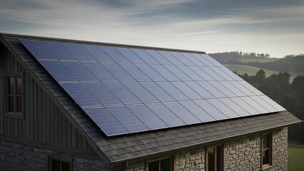 Fototapeta premium Residential solar panel installation on a house roof for renewable energy generation