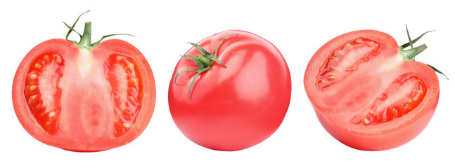 Fresh ripe tomatoes isolated on white, set