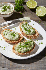 Chlorella spread on bread slices