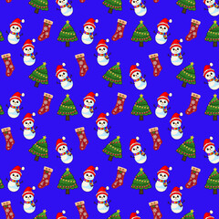 Naklejka premium Cute Christmas pattern, vector illustration, fabric pattern, wrapping paper pattern, wallpaper, background