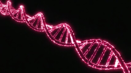 Glowing Red DNA Strand on Dark Background.  - Powered by Adobe