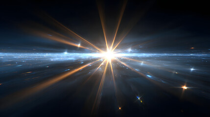 Golden and blue radiant light with lens flare and prism reflections in a dreamy soft haze with elegant futuristic vibe