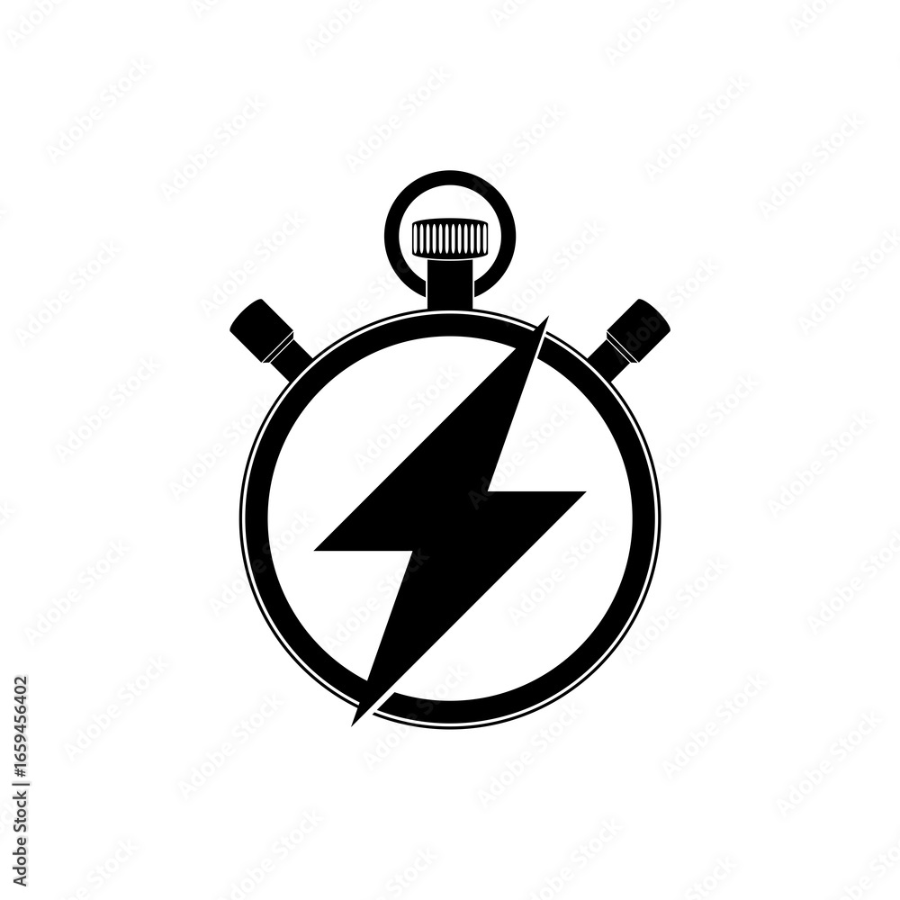 Poster Timer with flash icon isolated on white background