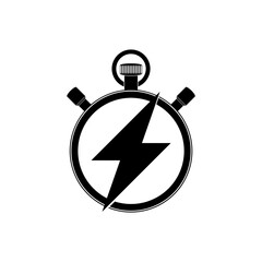 Timer with flash icon isolated on white background