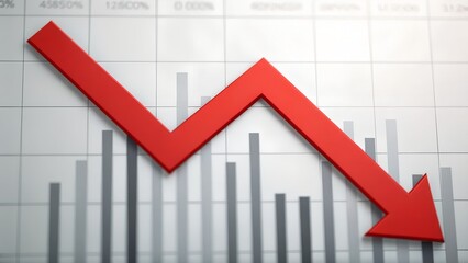 Red arrow declining on financial chart showing downturn