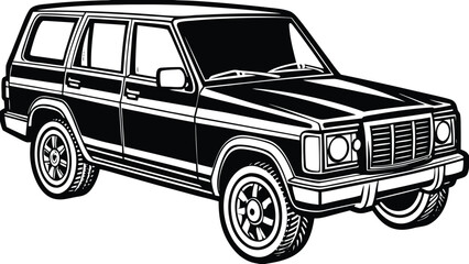 Fototapeta premium A detailed vector illustration of a classic black luxury passenger car, showcasing a retro premium sedan automobile design isolated on a white background