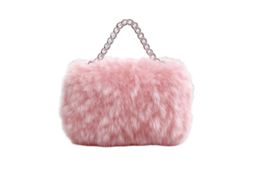 Pink faux-fur handbag with beaded strap