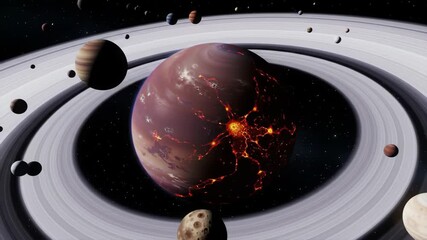 Cosmic Inferno A Burning Planet Amidst Stellar Rings - Powered by Adobe