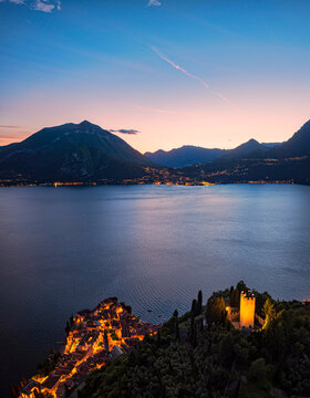 Romantic dusk over Varenna and Lake Como