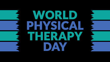 World Physical Therapy Day text with side lines on a black background. Which is observed every year in September to celebrate and wish World Physical Therapy Day.