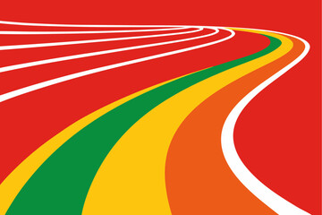 Abstract running track with colorful lanes and white lines