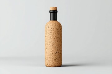 Eco-friendly cork bottle design modern studio product photography minimalist environment close-up view sustainable concept for eco-conscious consumers
