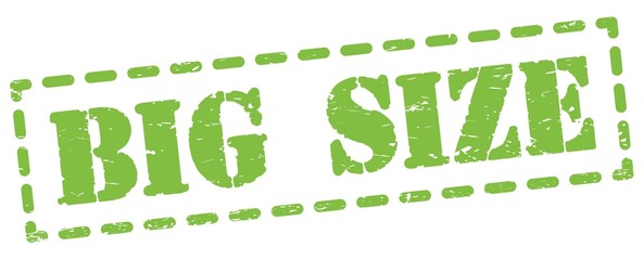 BIG SIZE text written on green stamp sign.