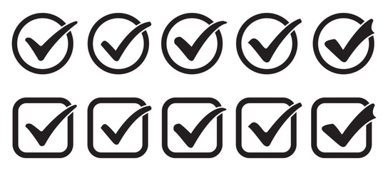 Vector set of black and green check marks with ticked boxes, confirmation symbols, and approval icons—perfect for task management, validation graphics, and business illustrations.