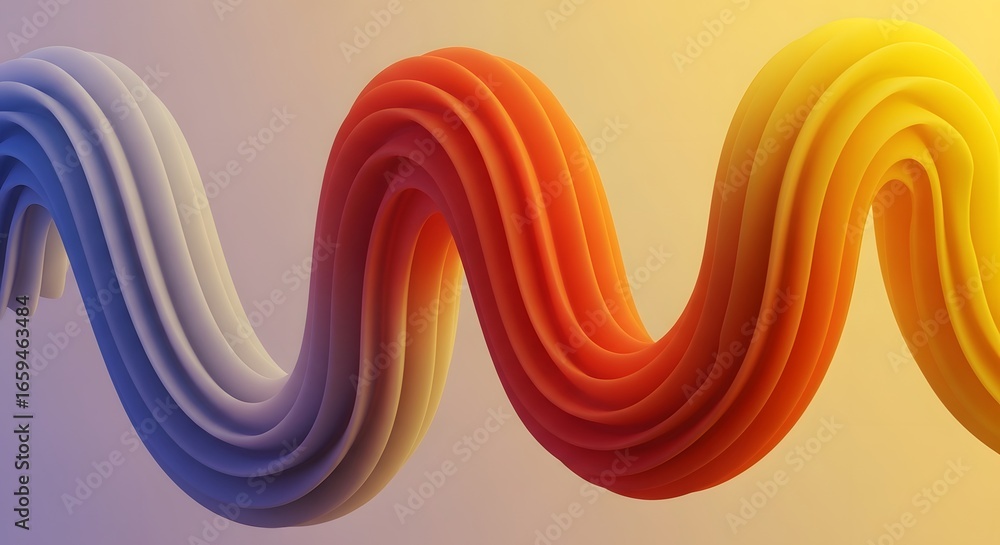 Fototapete abstract 3d rendering of a smooth, colorful wave or ribbon shape with a gradient from blue to yellow