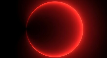 A vibrant red ring of light, resembling a solar eclipse or a celestial body, glows intensely against a deep black background, evoking a sense of cosmic mystery and powerful energy