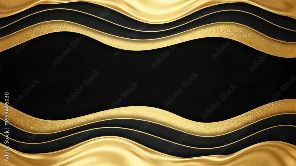 Poster an elegant abstract background featuring luxurious golden waves layered over a deep black surface, c