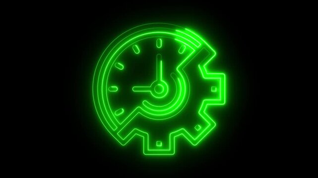 Neon Green Clock Gear Animation Technology Concept futuristic glowing clock mechanical gear 4k video