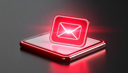 Glowing red email icon above smartphone, symbolizing digital alert