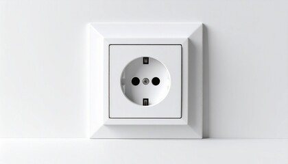 European-style wall socket on light blue wall, minimal and clean